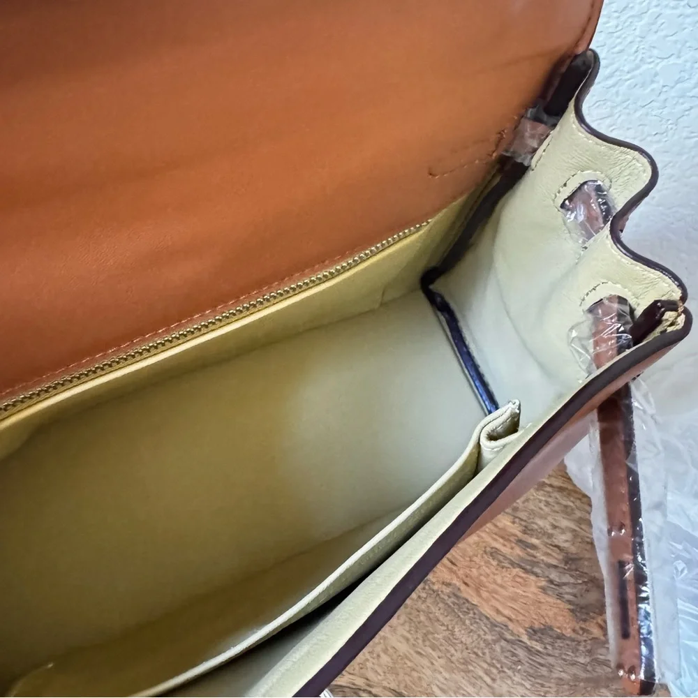 LEATHER INSIDE & OUT | Tan Orange 25 KL Belted Satchel Bag Dual Wide Strap B4 - Picture 10 of 13